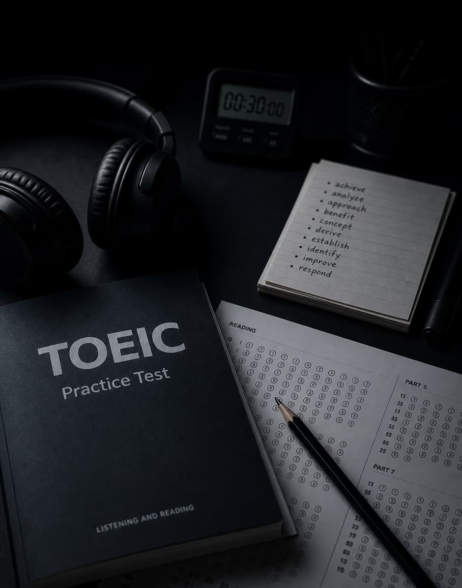 Dark TOEIC study desk